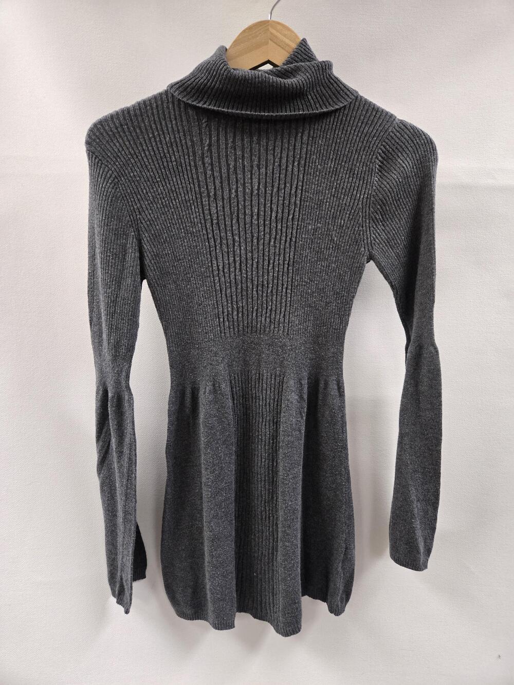 Turtleneck Sweater Womens Small Gray Ribbed Peplum Tunic Long Sleeve Warm Knit